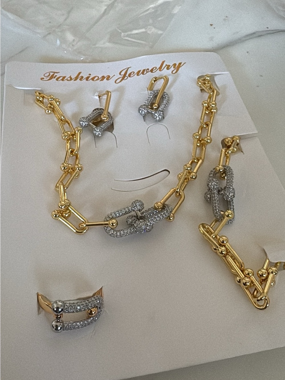 Fashion Jewelry Two-Tone Gold and Silver Chain Jewelry Set